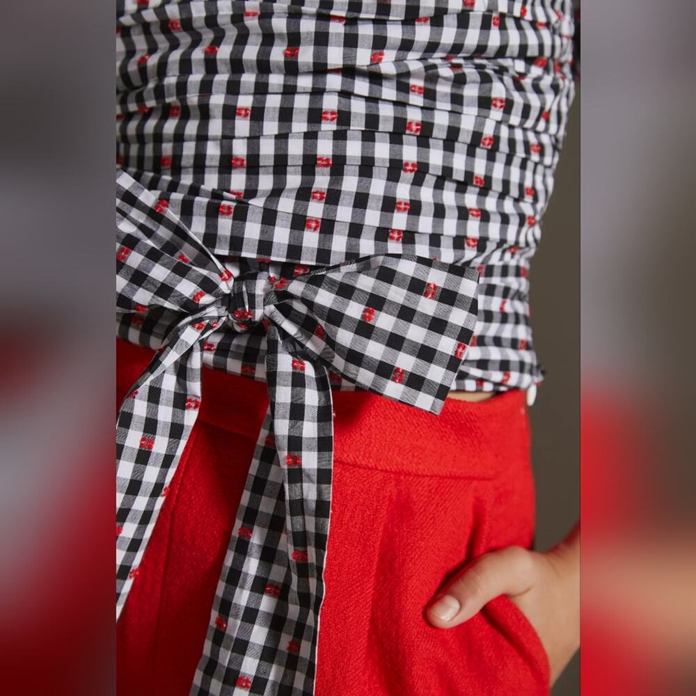Dolan Left Coast Gingham Puff-Sleeve Shirt L - Picture 3 of 5